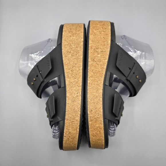 Crocs Brooklyn Sandals Womens 10 Black Rubber Straps Slide Cork Platform Buckles - Picture 9 of 14